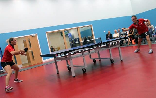 ON SHOW: Commonwealth medallists Kelly Sibley and Alan Cooke play an exhibition match. 