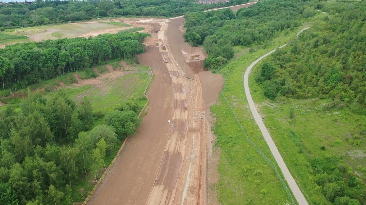 Drone footage shows progress made on Gedling Access Road during June ahead of planned opening this autumn